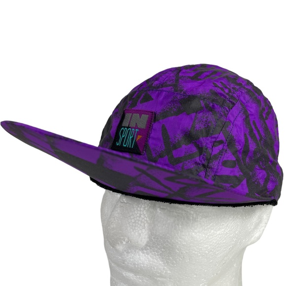 1990s Cycling Running Aztec Neon Purple Long Bill Cap Hat InSport Drawstring VTG main image 4
